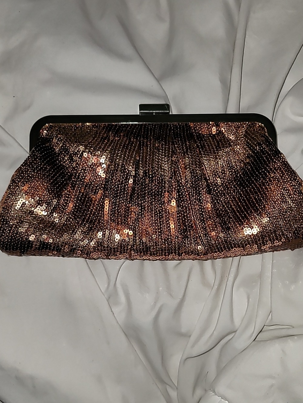 Jessica McClintock Rose Gold Sequin Frame Clutch